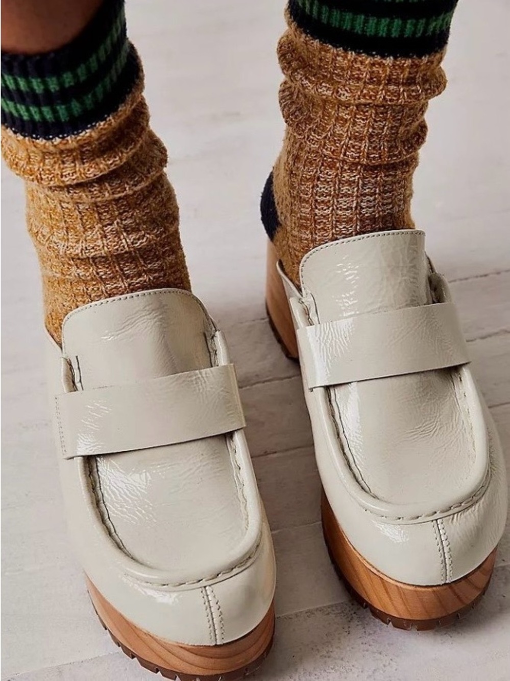 Free People Cream Patent Corbin Loafer Clogs